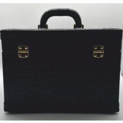 Casa Padrino Luxus Echtleder Schminkkoffer Schwarz / Gold 28 x 16 x H. 16 cm