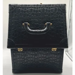 Casa Padrino Luxus Echtleder Schminkkoffer Schwarz / Gold 28 x 16 x H. 16 cm