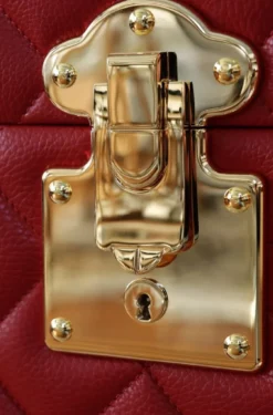 Casa Padrino Luxus Echtleder Koffer Rot / Gold 100 cm - Made in Italy