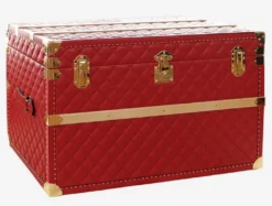 Casa Padrino Luxus Echtleder Koffer Rot / Gold 100 cm - Made in Italy