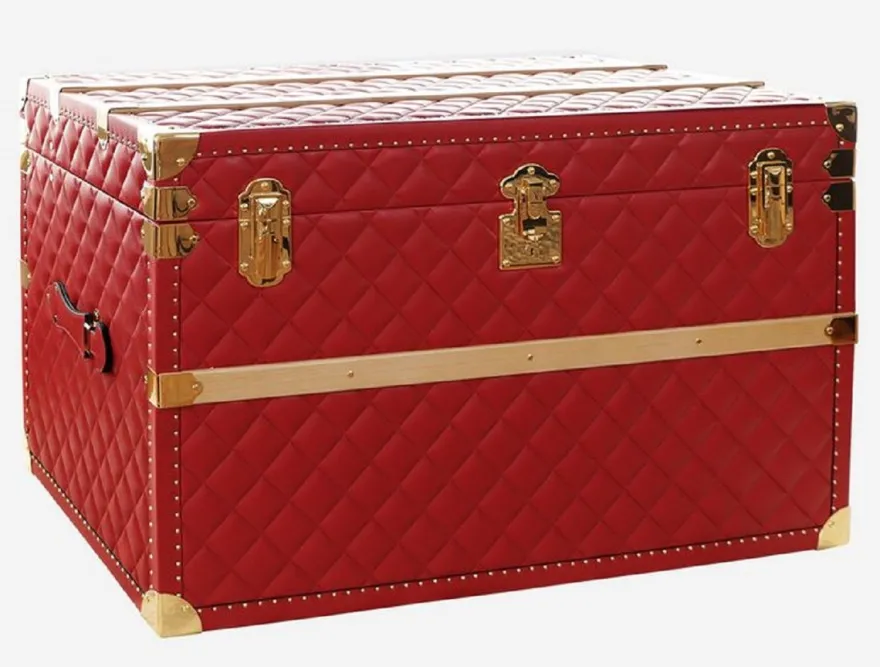 Casa Padrino Luxus Echtleder Koffer Rot / Gold 100 cm - Made in Italy