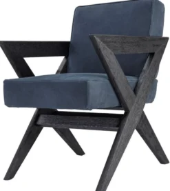 Casa Padrino Luxus Echtleder Esszimmerstuhl mit Armlehnen Blau / Schwarz 59 x 74 x H. 88 cm - Küchenstuhl mit edlem Nubuk Büffelleder - Luxus Esszimmer Möbel