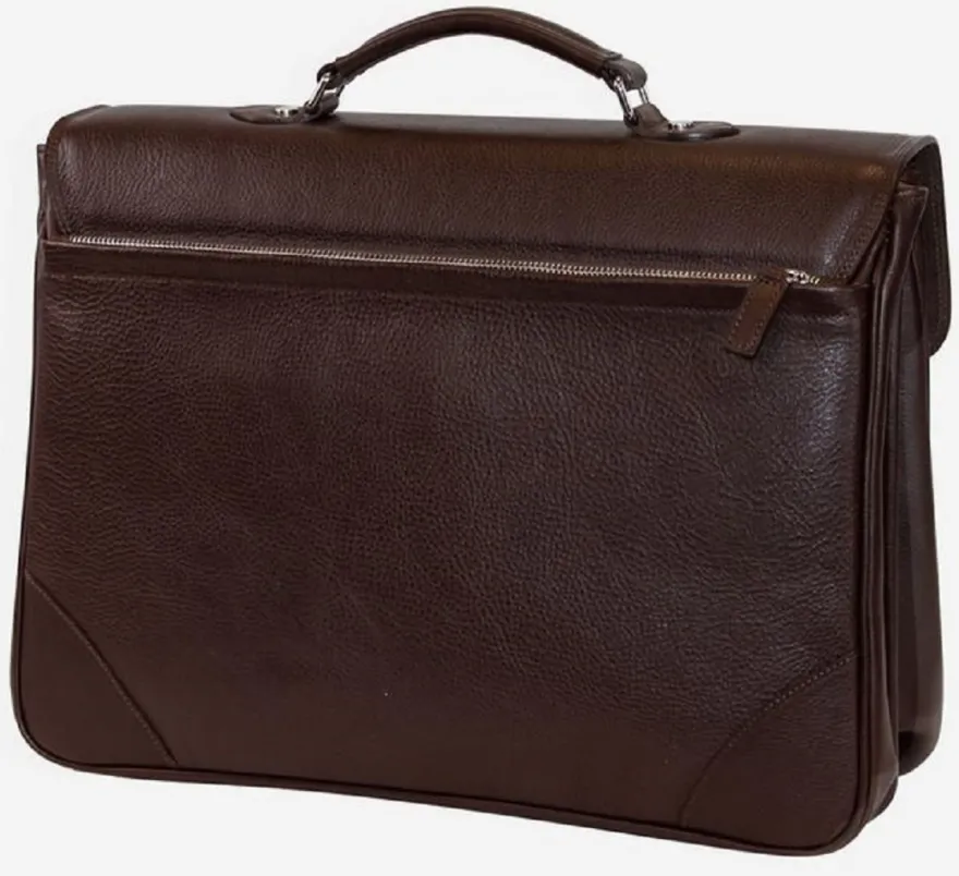Casa Padrino Luxus Echtleder Aktentasche Dunkelbraun / Silber 42 x 16 x H. 29 cm - Herren Laptoptasche aus hochwertigem Leder - Luxus Herren Accessoires