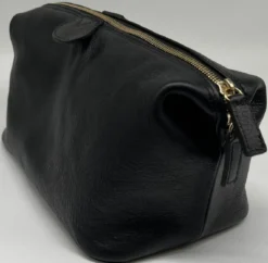 Casa Padrino Luxus Echtleder Kosmetiktasche Schwarz / Gold 28 cm - Made in Italy