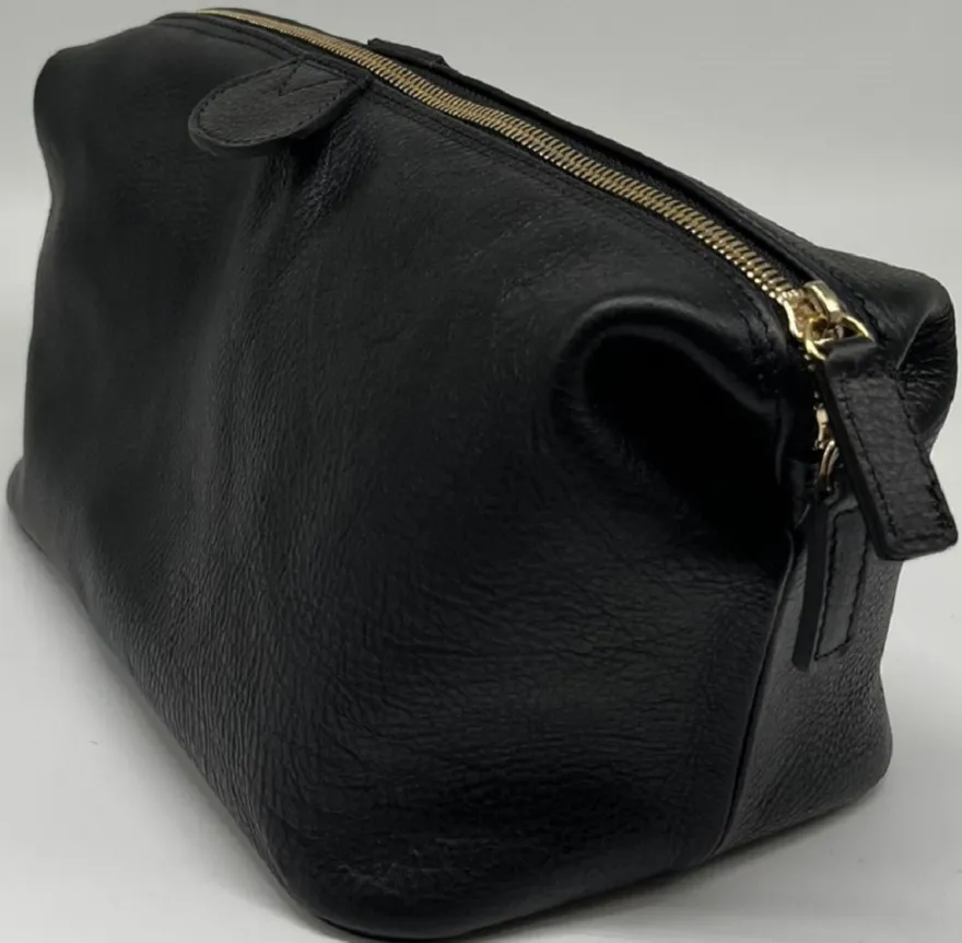 Casa Padrino Luxus Echtleder Kosmetiktasche Schwarz / Gold 28 cm - Made in Italy