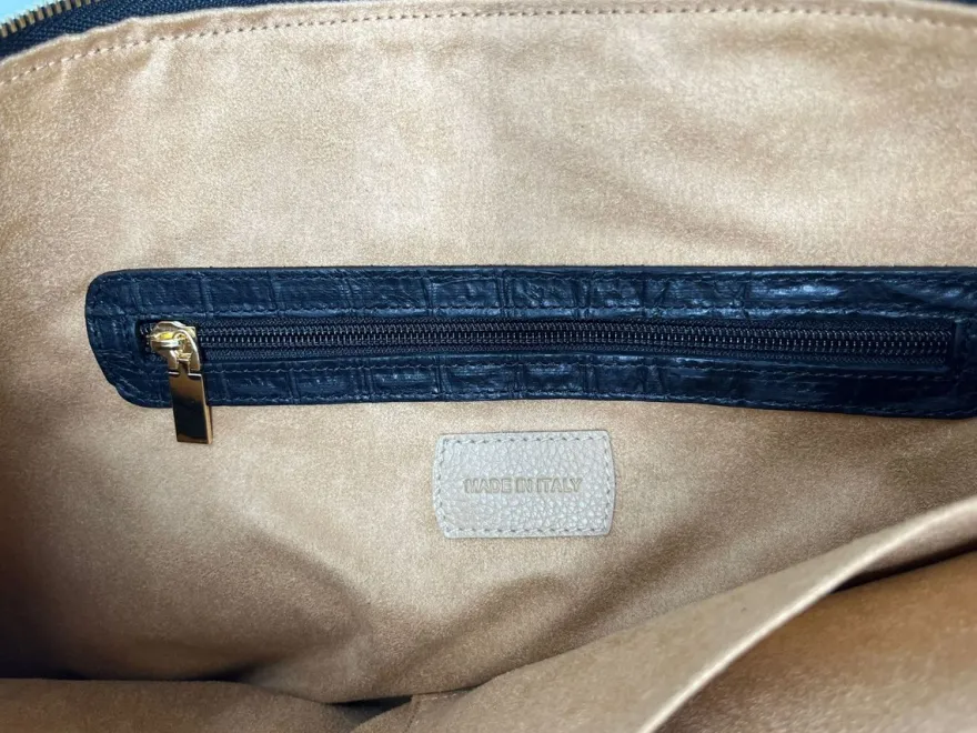 Casa Padrino Luxus Echtleder Kosmetiktasche Schwarz / Gold 28 cm - Made in Italy