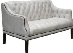 Casa Padrino Luxus Echtleder 2er Sofa Chesterfield Stil Vintage Weiß / Schwarz 135 x 79 x H. 84 cm