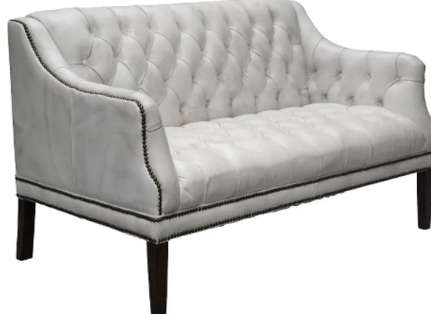 Casa Padrino Luxus Echtleder 2er Sofa Chesterfield Stil Vintage Weiß / Schwarz 135 x 79 x H. 84 cm