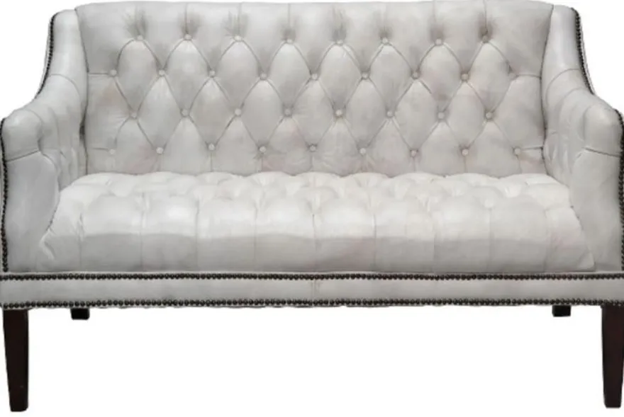 Casa Padrino Luxus Echtleder 2er Sofa Chesterfield Stil Vintage Weiß / Schwarz 135 x 79 x H. 84 cm