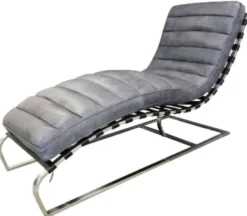 Casa Padrino Luxus Echtleder Lounge Sessel / Liege im englischen Stil Grau 140 x 59 x H. 82 cm