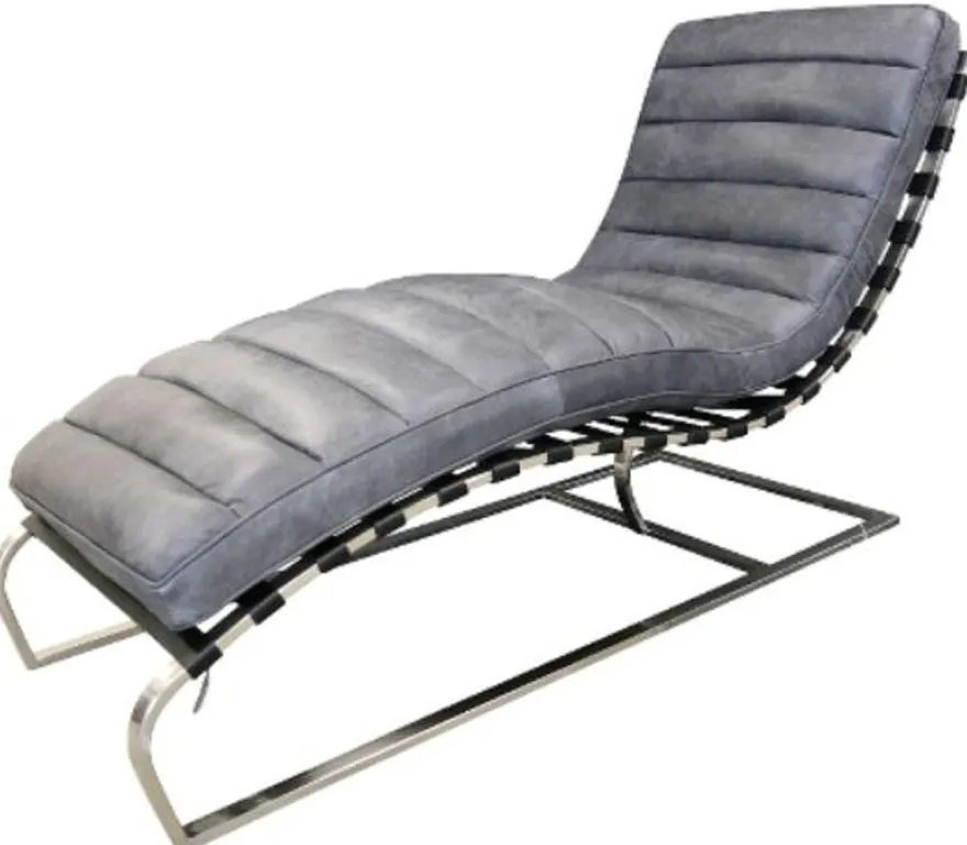 Casa Padrino Luxus Echtleder Lounge Sessel / Liege im englischen Stil Grau 140 x 59 x H. 82 cm
