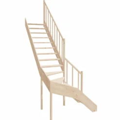 Casa Padrino Luxus Eck-Holztreppe mit Geländer rechte Seite Naturfarben H. 304 cm