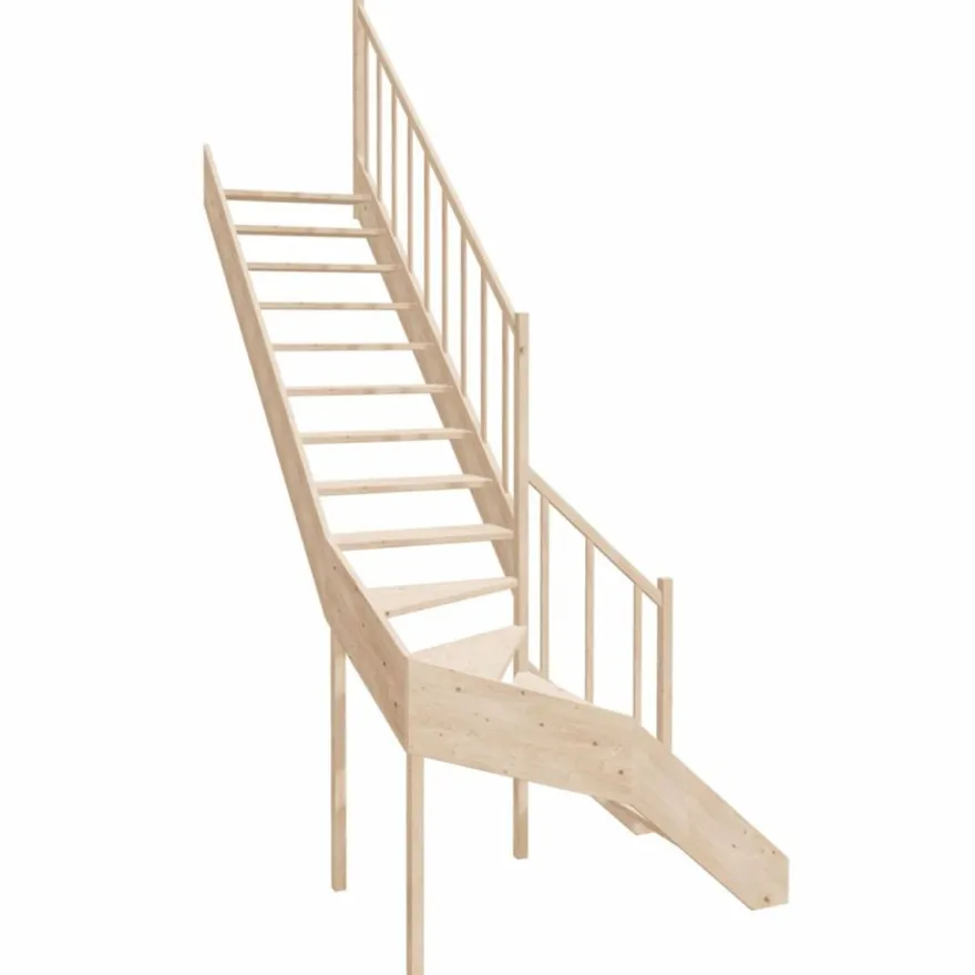 Casa Padrino Luxus Eck-Holztreppe mit Geländer rechte Seite Naturfarben H. 304 cm