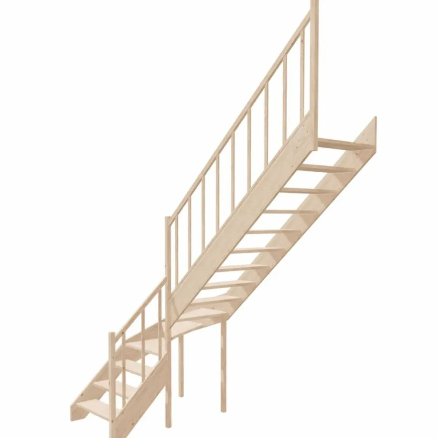 Casa Padrino Luxus Eck-Holztreppe mit Geländer rechte Seite Naturfarben H. 304 cm