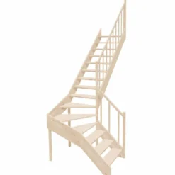 Casa Padrino Luxus Eck-Holztreppe mit Geländer rechte Seite Naturfarben H. 304 cm