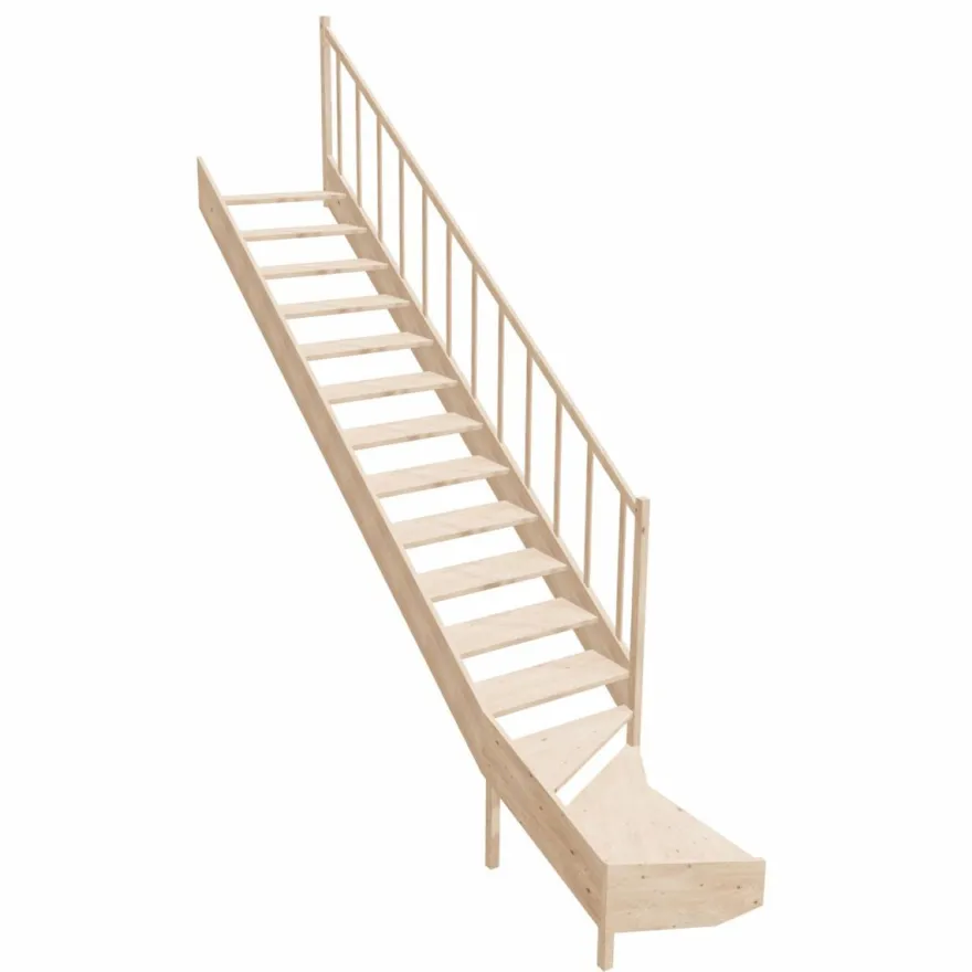 Casa Padrino Luxus Eck-Holztreppe mit Geländer rechte Seite Naturfarben H. 364 cm