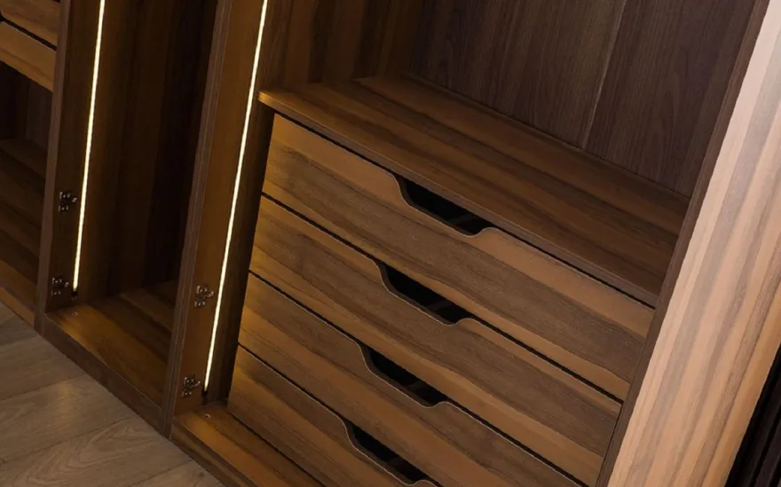 Casa Padrino Luxus Eck Kleiderschrank Braun / Schwarz 345 x 345 x H. 220 cm - Massivholz Schlafzimmerschrank mit 11 Glastüren und LED Beleuchtung - Schlafzimmer Möbel - Hotel Möbel - Luxus Möbel