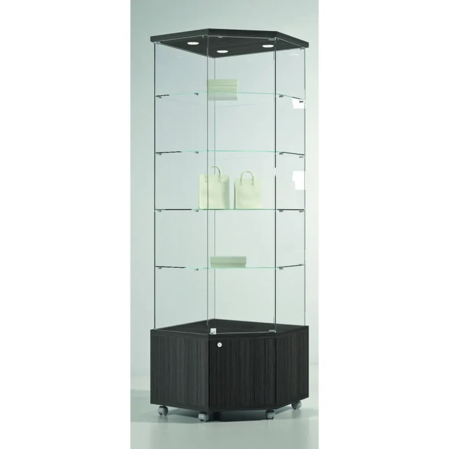 Casa Padrino Luxus Eck-Ladenvitrine 68 x 68 cm H. 220 cm mit 3 LED-Spots mit Unterschrank - Ladeneinrichtung - Boutique Möbel - Made in Italy