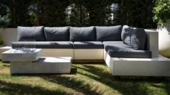 Casa Padrino Luxus Ecksofa Anthrazit / Weiß 335 x 265 cm - Modulares Wetterfestes Beton Sofa