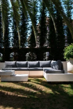 Casa Padrino Luxus Ecksofa Anthrazit / Weiß 335 x 265 cm - Modulares Wetterfestes Beton Sofa