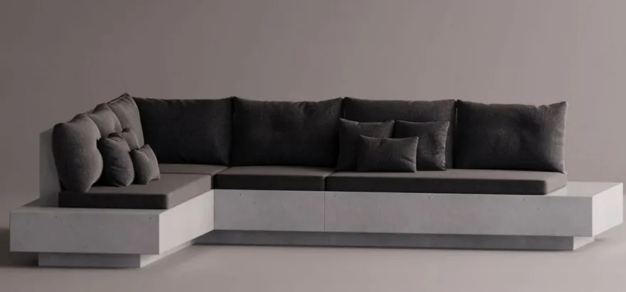 Casa Padrino Luxus Ecksofa Anthrazit / Weiß 335 x 265 cm - Modulares Wetterfestes Beton Sofa