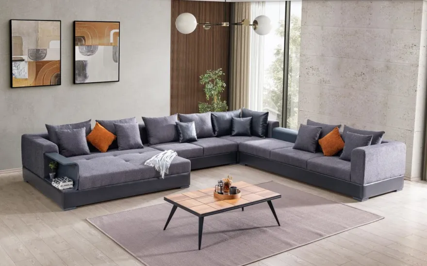 Casa Padrino Luxus Ecksofa Blau 445 x 370 cm - Wohnzimmer Sofa - Wohnzimmer Möbel - Luxus Möbel - Luxus Wohnzimmer Einrichtung