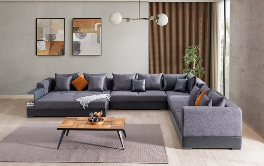 Casa Padrino Luxus Ecksofa Blau 445 x 370 cm - Wohnzimmer Sofa - Wohnzimmer Möbel - Luxus Möbel - Luxus Wohnzimmer Einrichtung