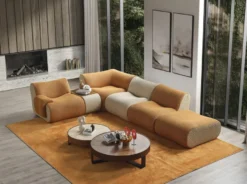 Casa Padrino Luxus Ecksofa Braun / Creme / Grau 340 x 232 x H. 72 cm - Modulares 6 Teiliges Wohnzimmer Sofa - Hotel Sofa - Wohnzimmer Möbel - Hotel Möbel - Luxus Möbel