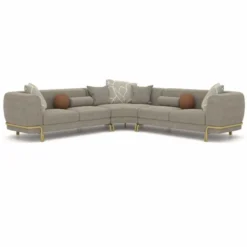 Casa Padrino Luxus Ecksofa Grau / Messing 315 cm - Wohnzimmer & Hotel Möbel