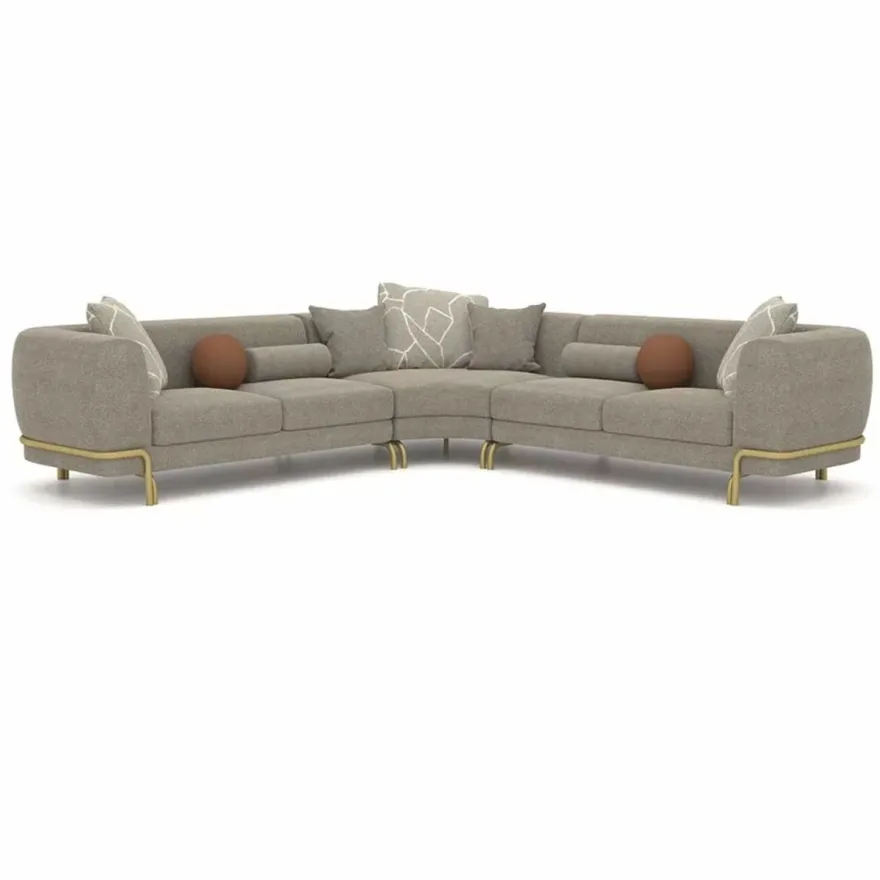 Casa Padrino Luxus Ecksofa Grau / Messing 315 cm - Wohnzimmer & Hotel Möbel
