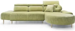 Casa Padrino Luxus Ecksofa Grün / Messing 294 x 105-182 x H. 83-97 cm - Wohnzimmer Sofa mit 3 verstellbaren Kopfstützen und elektrisch verstellbarer Sitzfläche - Luxus Wohnzimmer Möbel