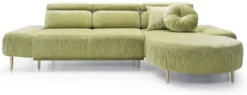 Casa Padrino Luxus Ecksofa Grün / Messing 294 x 105-182 x H. 83-97 cm - Wohnzimmer Sofa mit 3 verstellbaren Kopfstützen und elektrisch verstellbarer Sitzfläche - Luxus Wohnzimmer Möbel