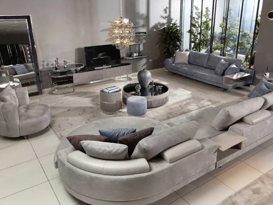 Casa Padrino Luxus Ecksofa Grau / Silber 430 x 100 x H. 65 cm - Wohnzimmer Sofa - Wohnzimmer Möbel - Luxus Möbel - Luxus Wohnzimmer Einrichtung