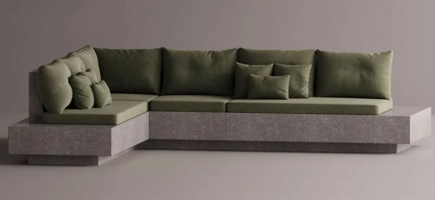 Casa Padrino Luxus Ecksofa Grün / Grau 335 x 265 cm - Modulares Wetterfestes Beton Sofa