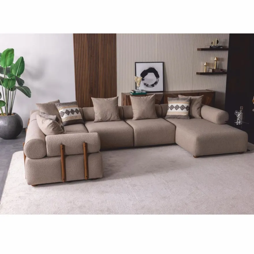 Casa Padrino Luxus Ecksofa Grau / Braun 390 cm - Modulares Wohnzimmer Sofa
