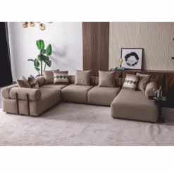 Casa Padrino Luxus Ecksofa Grau / Braun 390 cm - Modulares Wohnzimmer Sofa