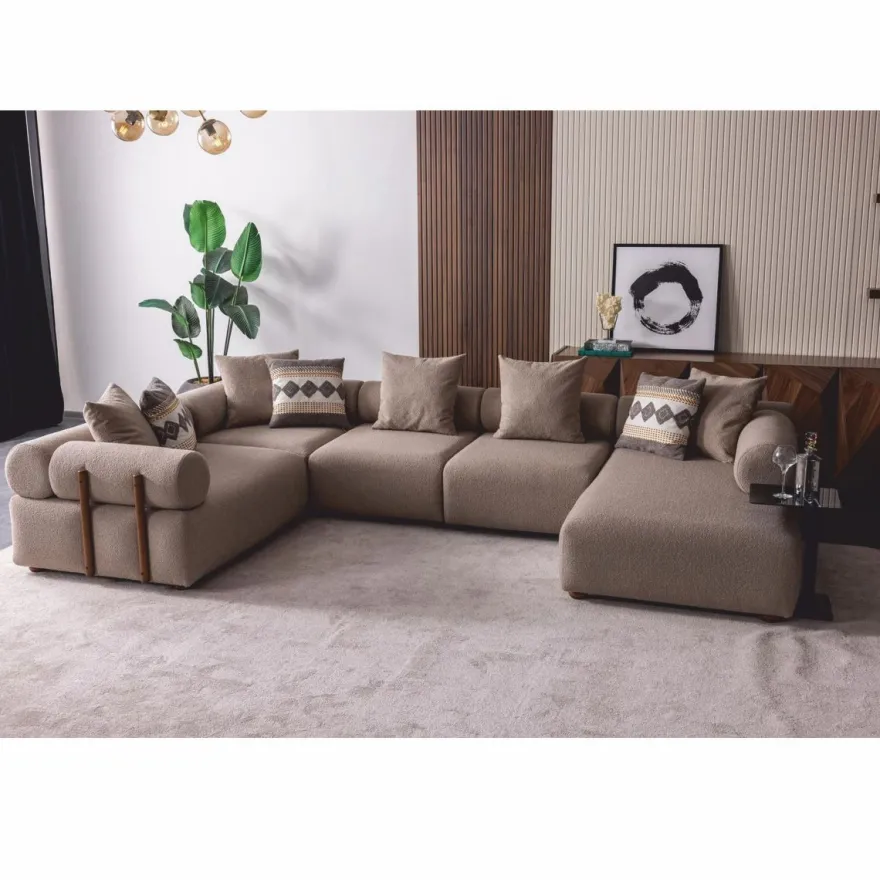 Casa Padrino Luxus Ecksofa Grau / Braun 390 cm - Modulares Wohnzimmer Sofa