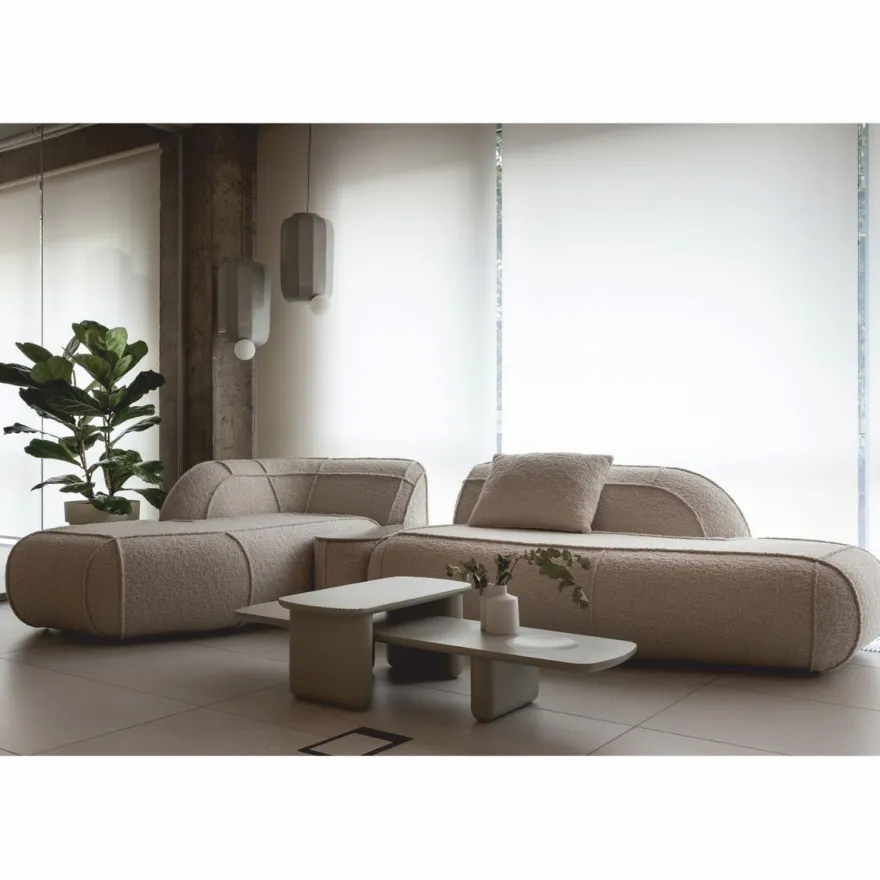 Casa Padrino Luxus Ecksofa mit integriertem Beistelltisch Beige 332 cm - Modulares Wohnzimmer Sofa
