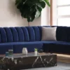 Casa Padrino Luxus Ecksofa mit verstellbaren Rückenlehnen Blau / Braun / Silber 320 x 180 x H. 80 cm - Wohnzimmer Sofa - Wohnzimmer Möbel - Luxus Möbel - Luxus Einrichtung