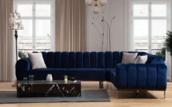 Casa Padrino Luxus Ecksofa mit verstellbaren Rückenlehnen Blau / Braun / Silber 320 x 180 x H. 80 cm - Wohnzimmer Sofa - Wohnzimmer Möbel - Luxus Möbel - Luxus Einrichtung