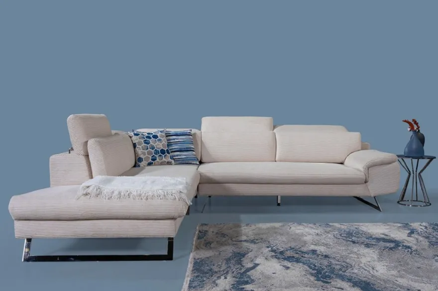 Casa Padrino Luxus Ecksofa mit verstellbaren Rückenlehnen Creme / Silber 305 x 260 cm