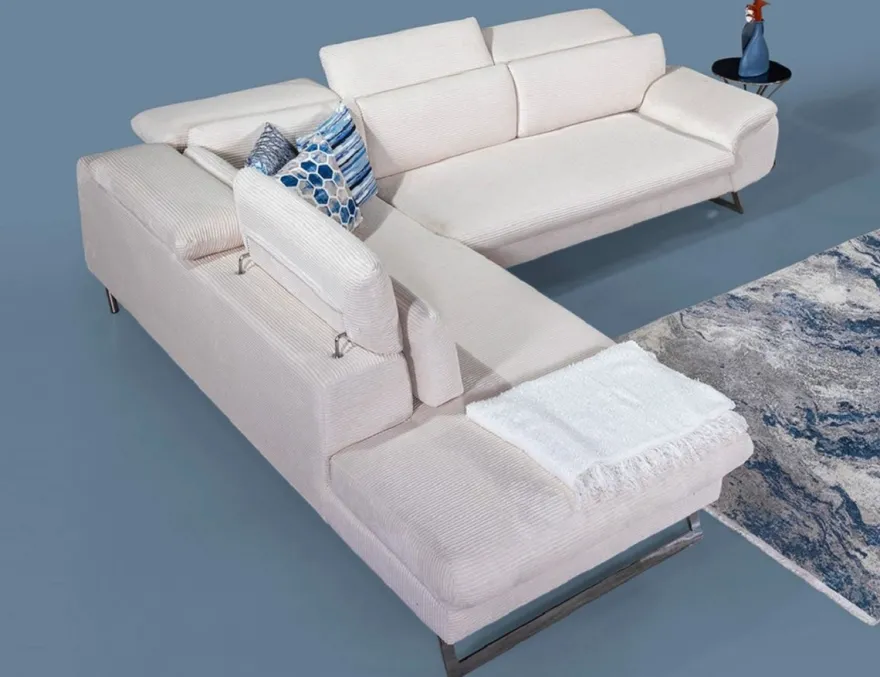 Casa Padrino Luxus Ecksofa mit verstellbaren Rückenlehnen Creme / Silber 305 x 260 cm