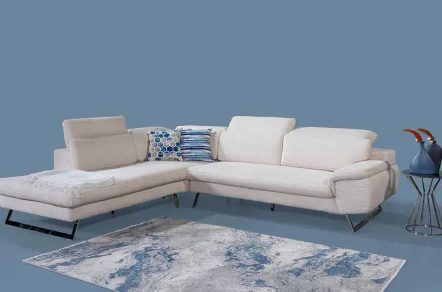 Casa Padrino Luxus Ecksofa mit verstellbaren Rückenlehnen Creme / Silber 305 x 260 cm
