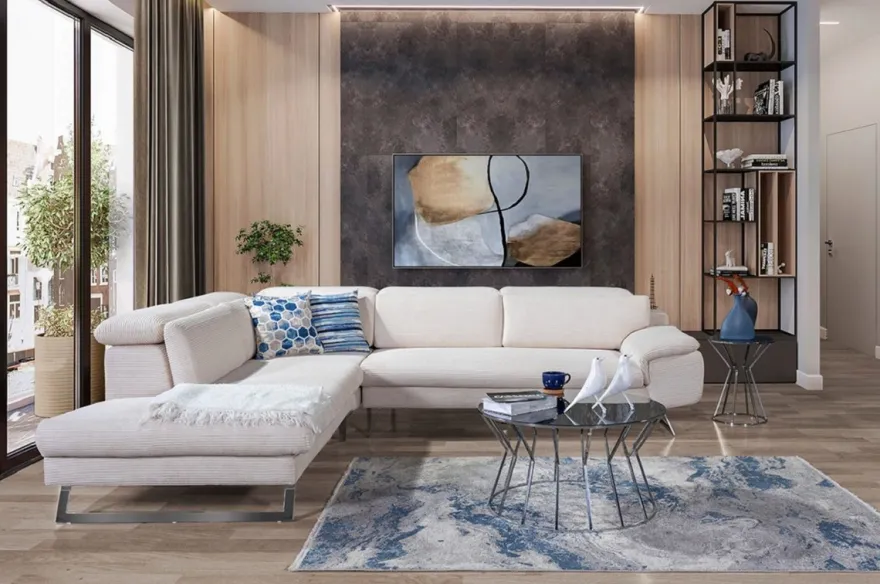 Casa Padrino Luxus Ecksofa mit verstellbaren Rückenlehnen Creme / Silber 305 x 260 cm