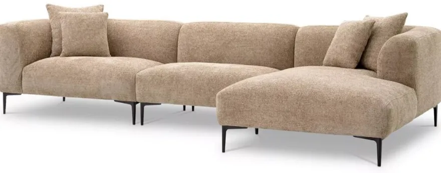 Casa Padrino Luxus Ecksofa Sandfarben / Schwarz 343,5 x 99-177 x H. 75 cm - Wohnzimmer Sofa mit 4 Kissen - Wohnzimmer Möbel - Wohnzimmer Einrichtung - Luxus Möbel - Luxus Einrichtung