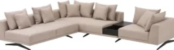 Casa Padrino Luxus Ecksofa Sandfarben / Bronze 340 x 292 x H. 64 cm - Edles Wohnzimmer Sofa mit Kissen - Luxus Möbel - Luxus Qualität