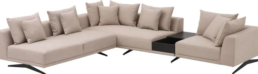 Casa Padrino Luxus Ecksofa Sandfarben / Bronze 340 x 292 x H. 64 cm - Edles Wohnzimmer Sofa mit Kissen - Luxus Möbel - Luxus Qualität