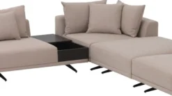 Casa Padrino Luxus Ecksofa Sandfarben / Bronze 340 x 292 x H. 64 cm - Edles Wohnzimmer Sofa mit Kissen - Luxus Möbel - Luxus Qualität