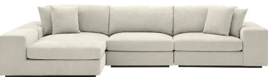 Casa Padrino Luxus Ecksofa Sandfarben / Schwarz 380 x 200 x H. 90 cm - Wohnzimmer Sofa mit Kissen - Luxus Qualität
