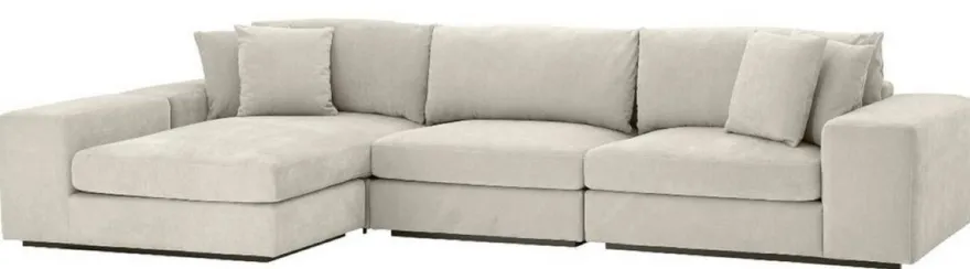 Casa Padrino Luxus Ecksofa Sandfarben / Schwarz 380 x 200 x H. 90 cm - Wohnzimmer Sofa mit Kissen - Luxus Qualität